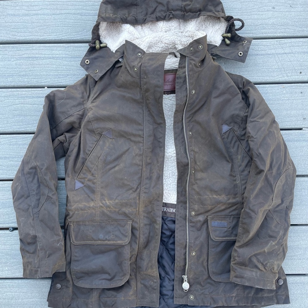 Women's Outback Trading Co. Brown Oilskin Utility Jacket with Removable Hood